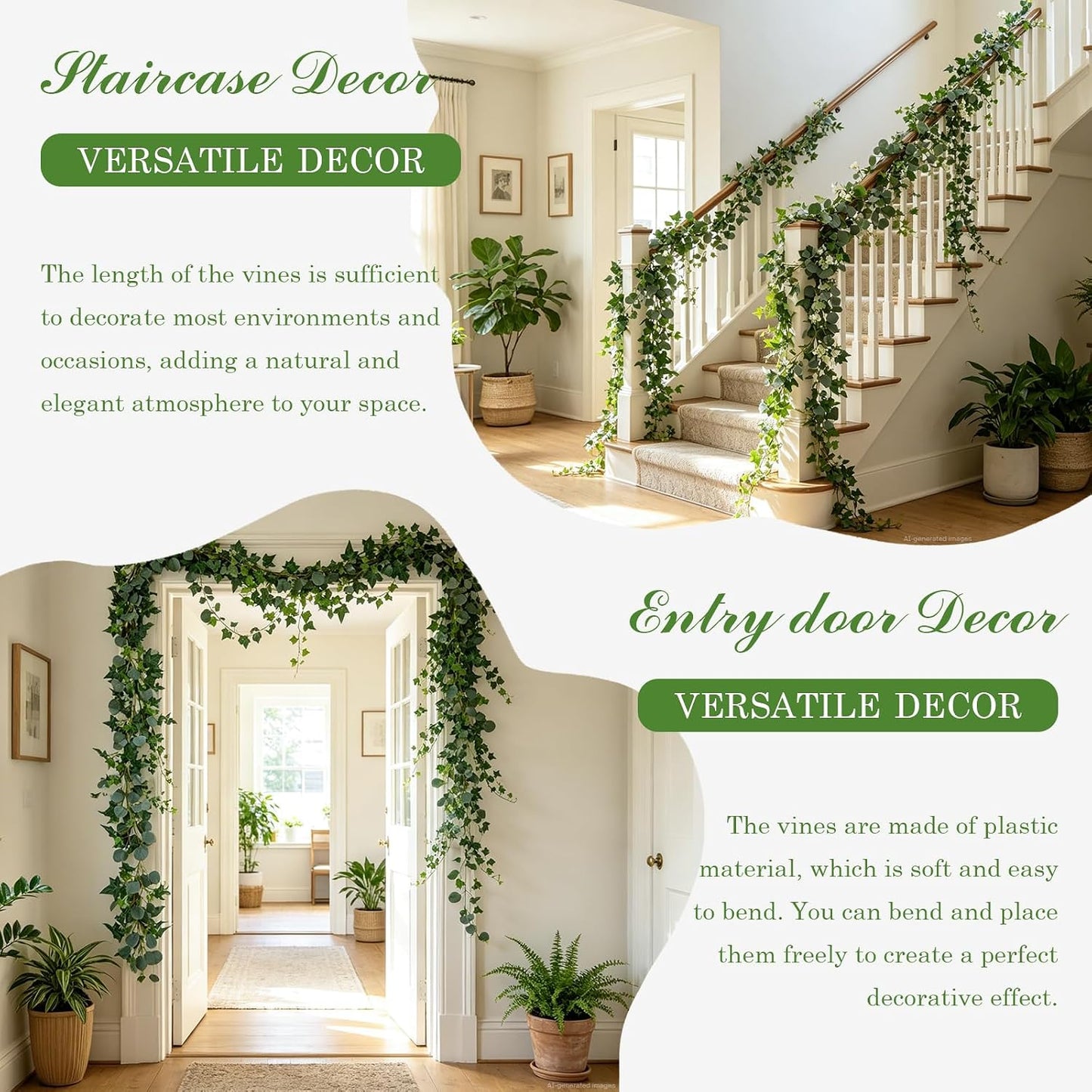 4Pack Total 24FT Green Fake Vines Ivy Leaves Vines for Bedroom Greenery Garland Fake Leaves Leaf Wall Decor Faux Hanging Vines Plants Outdoor Garland