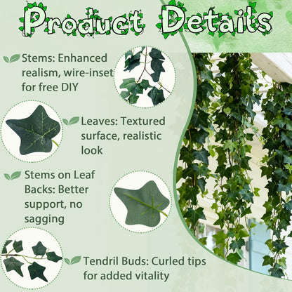 4Pack Total 24FT Green Fake Vines Ivy Leaves Vines for Bedroom Greenery Garland Fake Leaves Leaf Wall Decor Faux Hanging Vines Plants Outdoor Garland