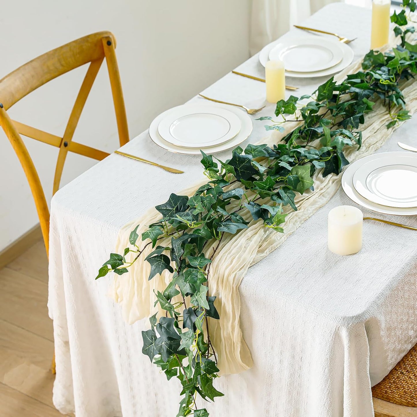 4Pack Total 24FT Green Fake Vines Ivy Leaves Vines for Bedroom Greenery Garland Fake Leaves Leaf Wall Decor Faux Hanging Vines Plants Outdoor Garland
