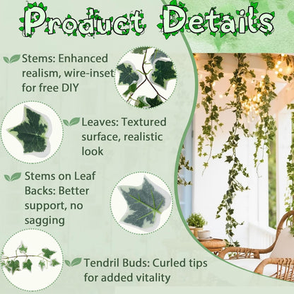 4Pack Total 24FT Green Fake Vines Ivy Leaves Vines for Bedroom Greenery Garland Fake Leaves Leaf Wall Decor Faux Hanging Vines Plants Outdoor Garland