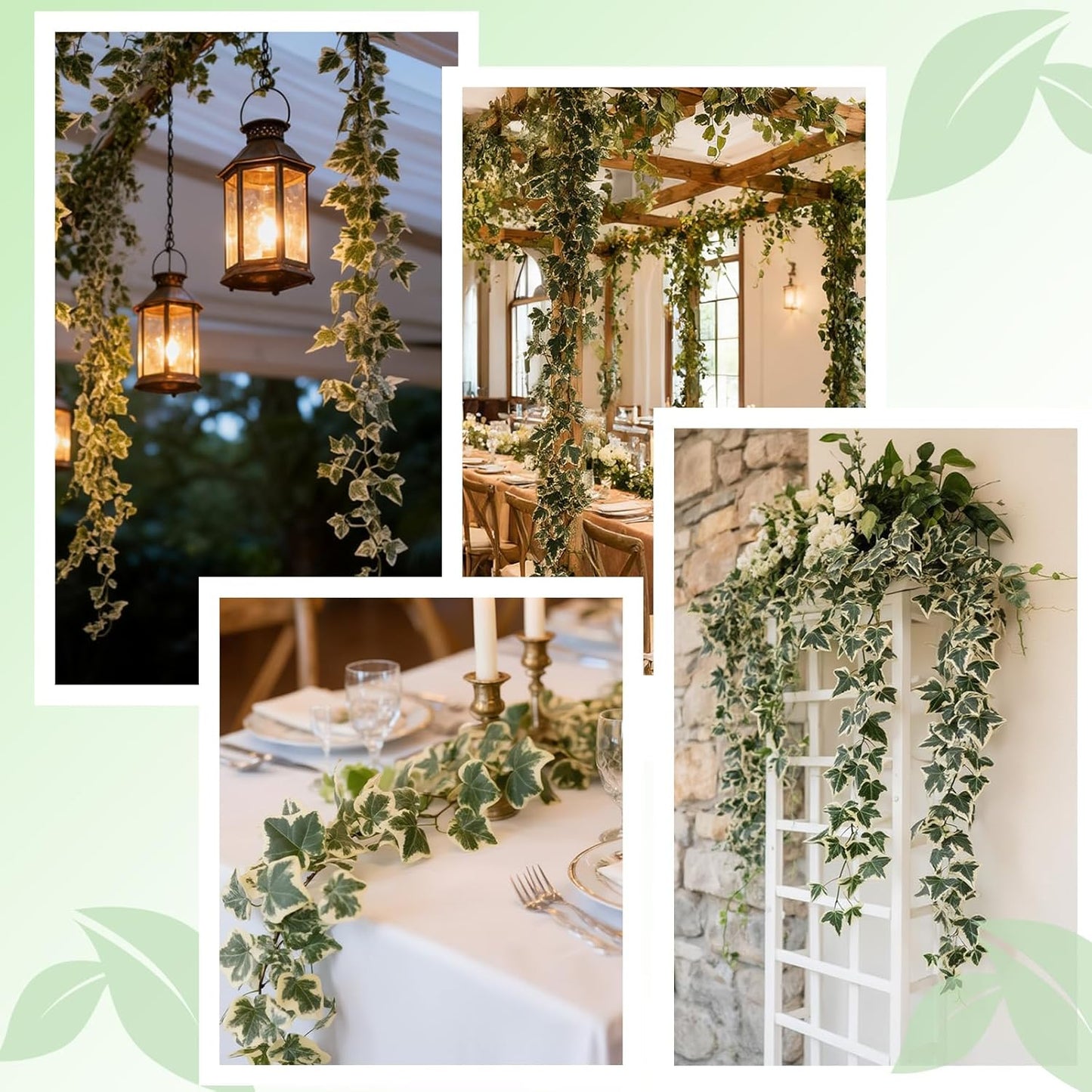 4Pack Total 24FT Green Fake Vines Ivy Leaves Vines for Bedroom Greenery Garland Fake Leaves Leaf Wall Decor Faux Hanging Vines Plants Outdoor Garland