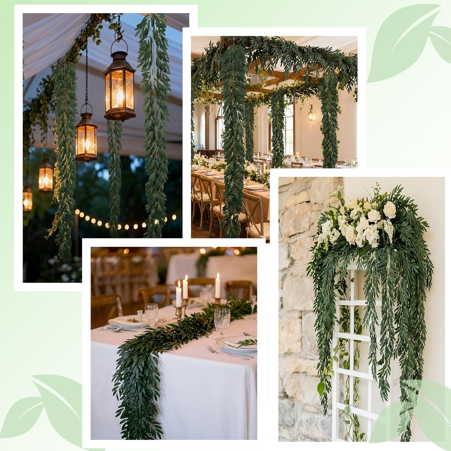 4Pack Total 24FT Green Fake Vines Ivy Leaves Vines for Bedroom Greenery Garland Fake Leaves Leaf Wall Decor Faux Hanging Vines Plants Outdoor Garland