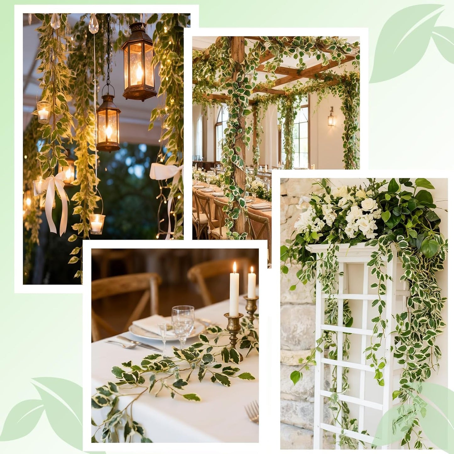 4Pack Total 24FT Green Fake Vines Ivy Leaves Vines for Bedroom Greenery Garland Fake Leaves Leaf Wall Decor Faux Hanging Vines Plants Outdoor Garland