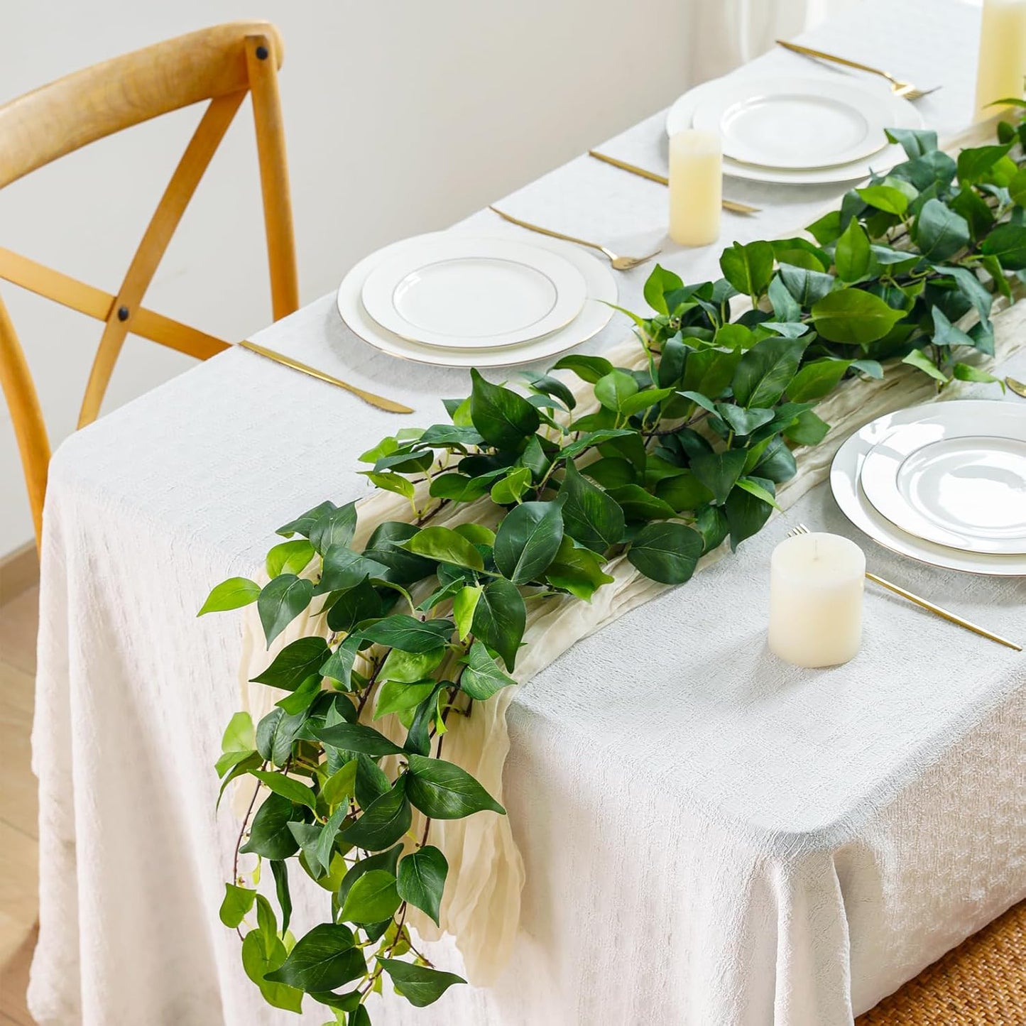 4Pack Total 24FT Green Fake Vines Ivy Leaves Vines for Bedroom Greenery Garland Fake Leaves Leaf Wall Decor Faux Hanging Vines Plants Outdoor Garland