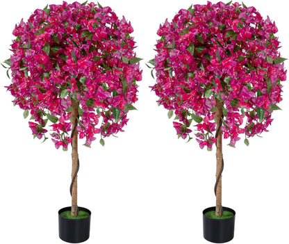 2 Pack 51" Artificial Bougainvillea Tree with Pink Flowers & Wood Trunk