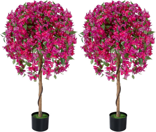 2 Pack 51" Artificial Bougainvillea Tree with Pink Flowers & Wood Trunk