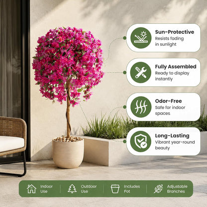 2 Pack 51" Artificial Bougainvillea Tree with Pink Flowers & Wood Trunk