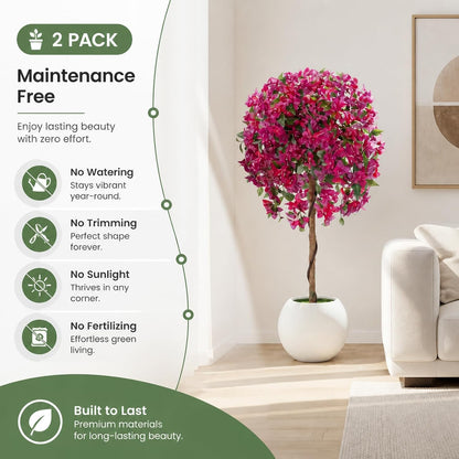 2 Pack 51" Artificial Bougainvillea Tree with Pink Flowers & Wood Trunk