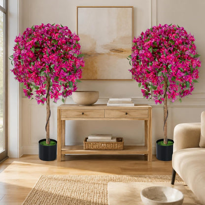 2 Pack 51" Artificial Bougainvillea Tree with Pink Flowers & Wood Trunk