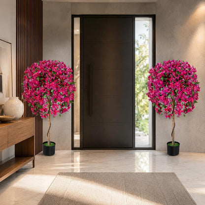 2 Pack 51" Artificial Bougainvillea Tree with Pink Flowers & Wood Trunk