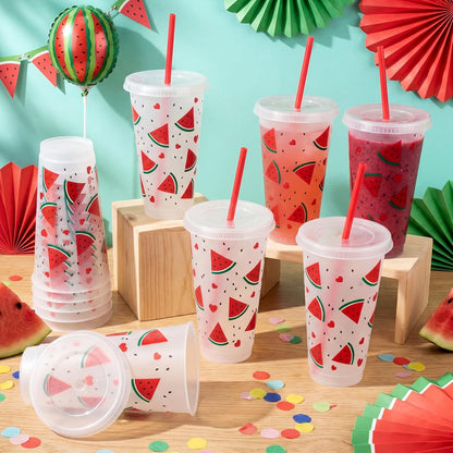 12 Pcs Lemon Plastic Cups for Summer Hawaii Party Supplies 24 oz Reusable Clear Glitter Fruit Cup with Lids and Straws Fresh Drinking Juice Cup for Lemon Party Supplies Decor Wedding Holiday