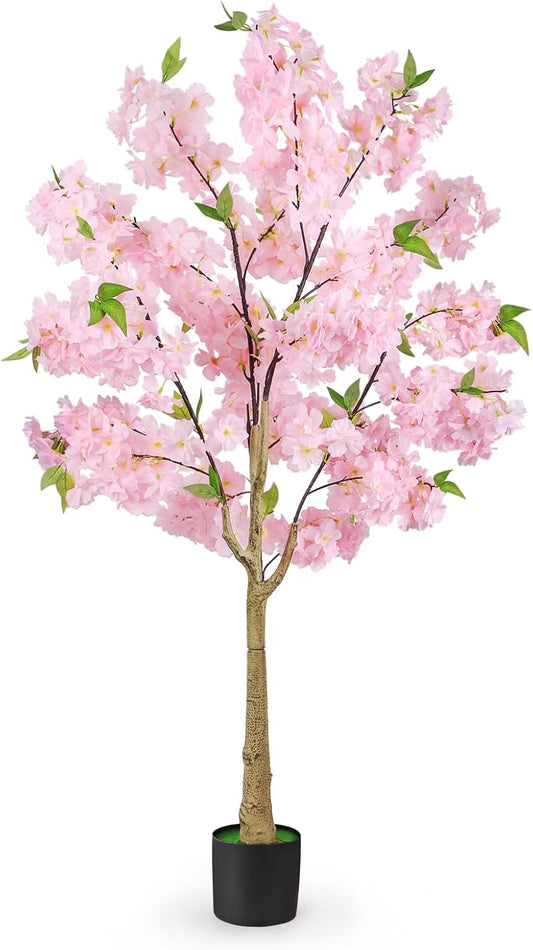 5FT White Artificial Cherry Blossom Tree with Pot for Home Wedding Decor | Elegant Faux Sakura Tree With Realistic Blooms for Indoor Entryway, Bedroom, Office, Wedding and Seasonal Display