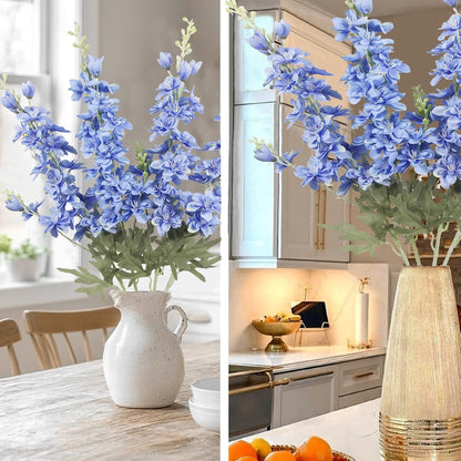 4Pcs Blue Delphinium Artificial Flowers 33.5" Silk Flowers Bulk Larkspur Artificial Flower Long Stem Fake Delphinium Plant Flower for Tall Vase Floral Arrangement Centerpiece Bouquet Home Decor