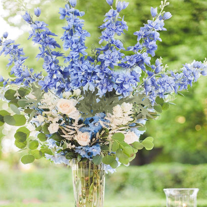 4Pcs Blue Delphinium Artificial Flowers 33.5" Silk Flowers Bulk Larkspur Artificial Flower Long Stem Fake Delphinium Plant Flower for Tall Vase Floral Arrangement Centerpiece Bouquet Home Decor