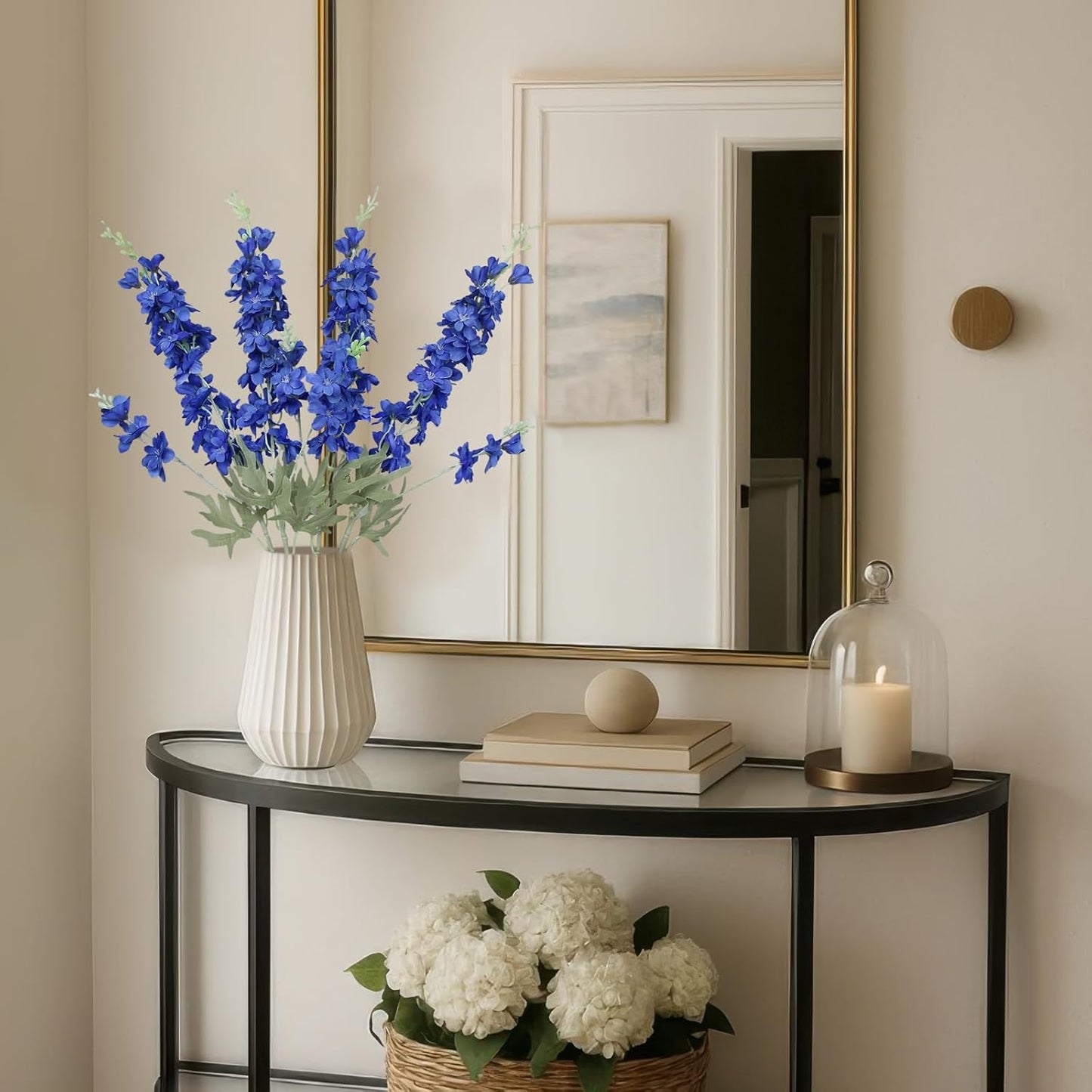 4Pcs Blue Delphinium Artificial Flowers 33.5" Silk Flowers Bulk Larkspur Artificial Flower Long Stem Fake Delphinium Plant Flower for Tall Vase Floral Arrangement Centerpiece Bouquet Home Decor