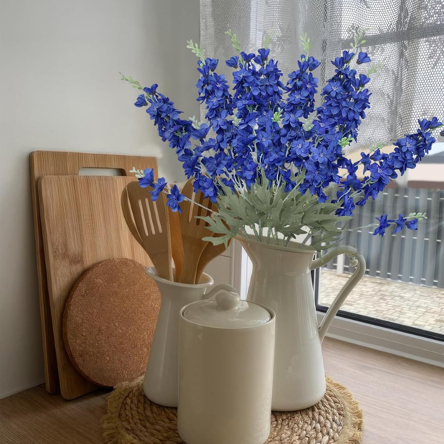 4Pcs Blue Delphinium Artificial Flowers 33.5" Silk Flowers Bulk Larkspur Artificial Flower Long Stem Fake Delphinium Plant Flower for Tall Vase Floral Arrangement Centerpiece Bouquet Home Decor