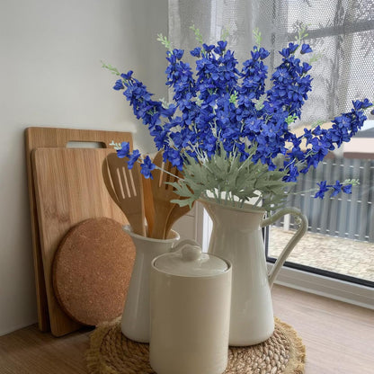 4Pcs Blue Delphinium Artificial Flowers 33.5" Silk Flowers Bulk Larkspur Artificial Flower Long Stem Fake Delphinium Plant Flower for Tall Vase Floral Arrangement Centerpiece Bouquet Home Decor