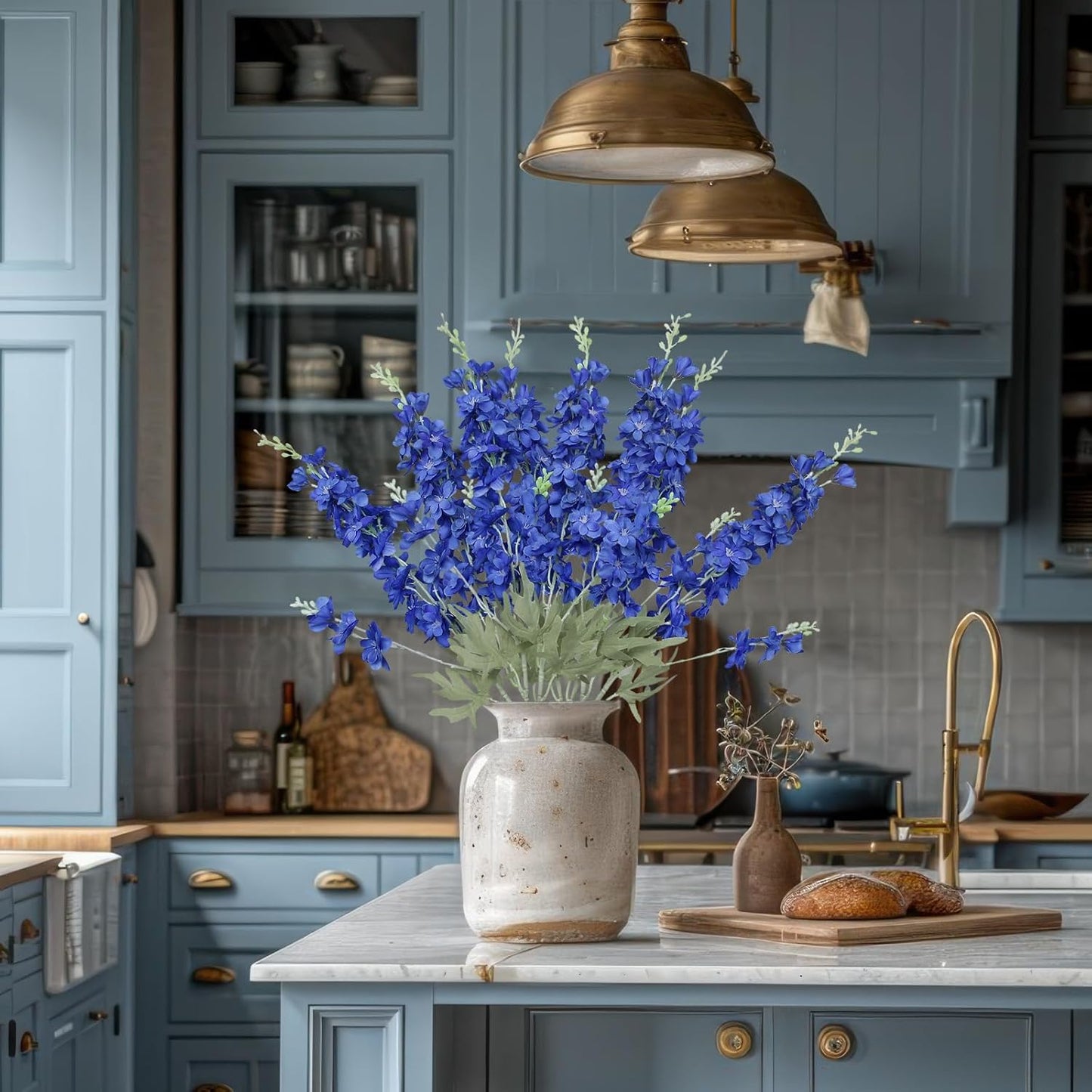 4Pcs Blue Delphinium Artificial Flowers 33.5" Silk Flowers Bulk Larkspur Artificial Flower Long Stem Fake Delphinium Plant Flower for Tall Vase Floral Arrangement Centerpiece Bouquet Home Decor