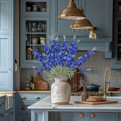 4Pcs Blue Delphinium Artificial Flowers 33.5" Silk Flowers Bulk Larkspur Artificial Flower Long Stem Fake Delphinium Plant Flower for Tall Vase Floral Arrangement Centerpiece Bouquet Home Decor