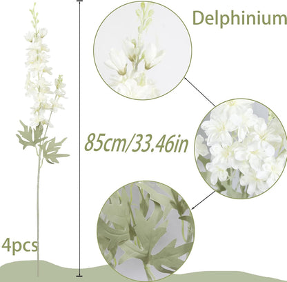 4Pcs Blue Delphinium Artificial Flowers 33.5" Silk Flowers Bulk Larkspur Artificial Flower Long Stem Fake Delphinium Plant Flower for Tall Vase Floral Arrangement Centerpiece Bouquet Home Decor