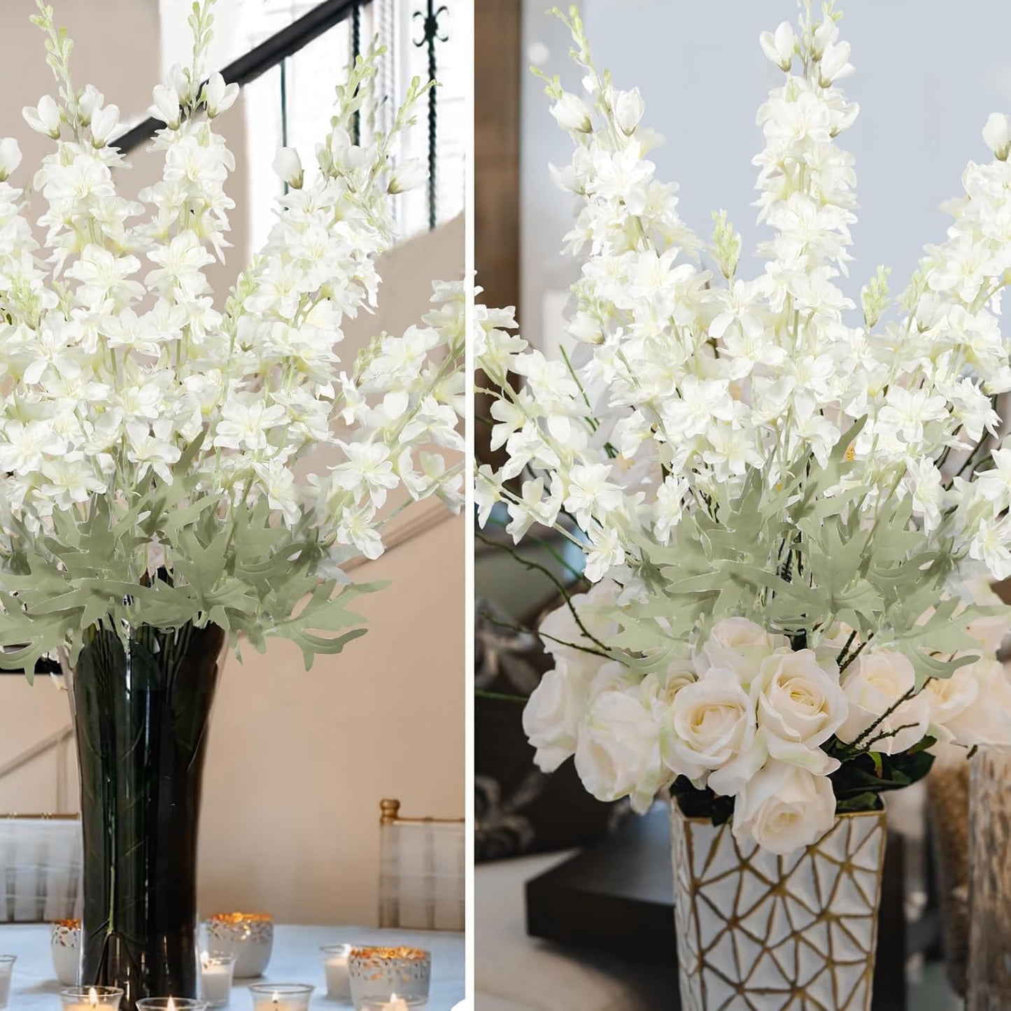 4Pcs Blue Delphinium Artificial Flowers 33.5" Silk Flowers Bulk Larkspur Artificial Flower Long Stem Fake Delphinium Plant Flower for Tall Vase Floral Arrangement Centerpiece Bouquet Home Decor