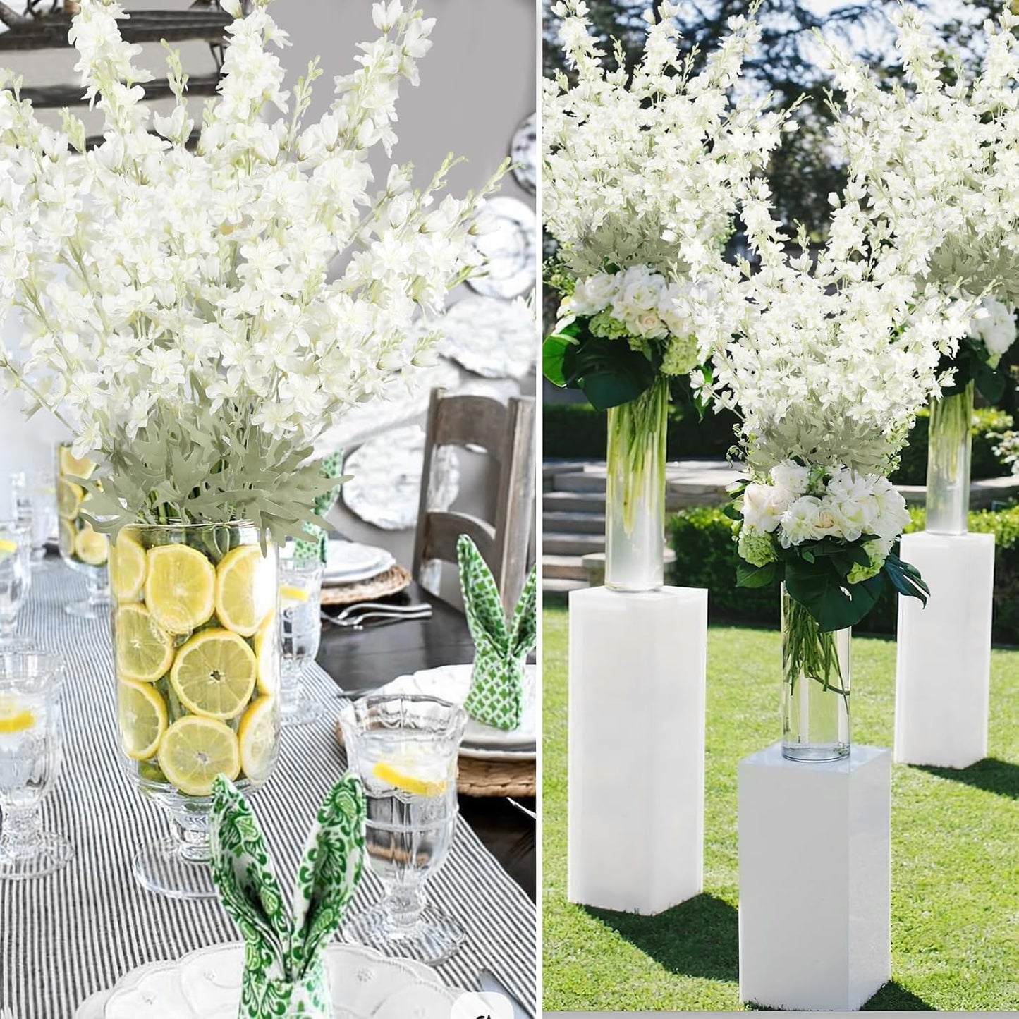4Pcs Blue Delphinium Artificial Flowers 33.5" Silk Flowers Bulk Larkspur Artificial Flower Long Stem Fake Delphinium Plant Flower for Tall Vase Floral Arrangement Centerpiece Bouquet Home Decor