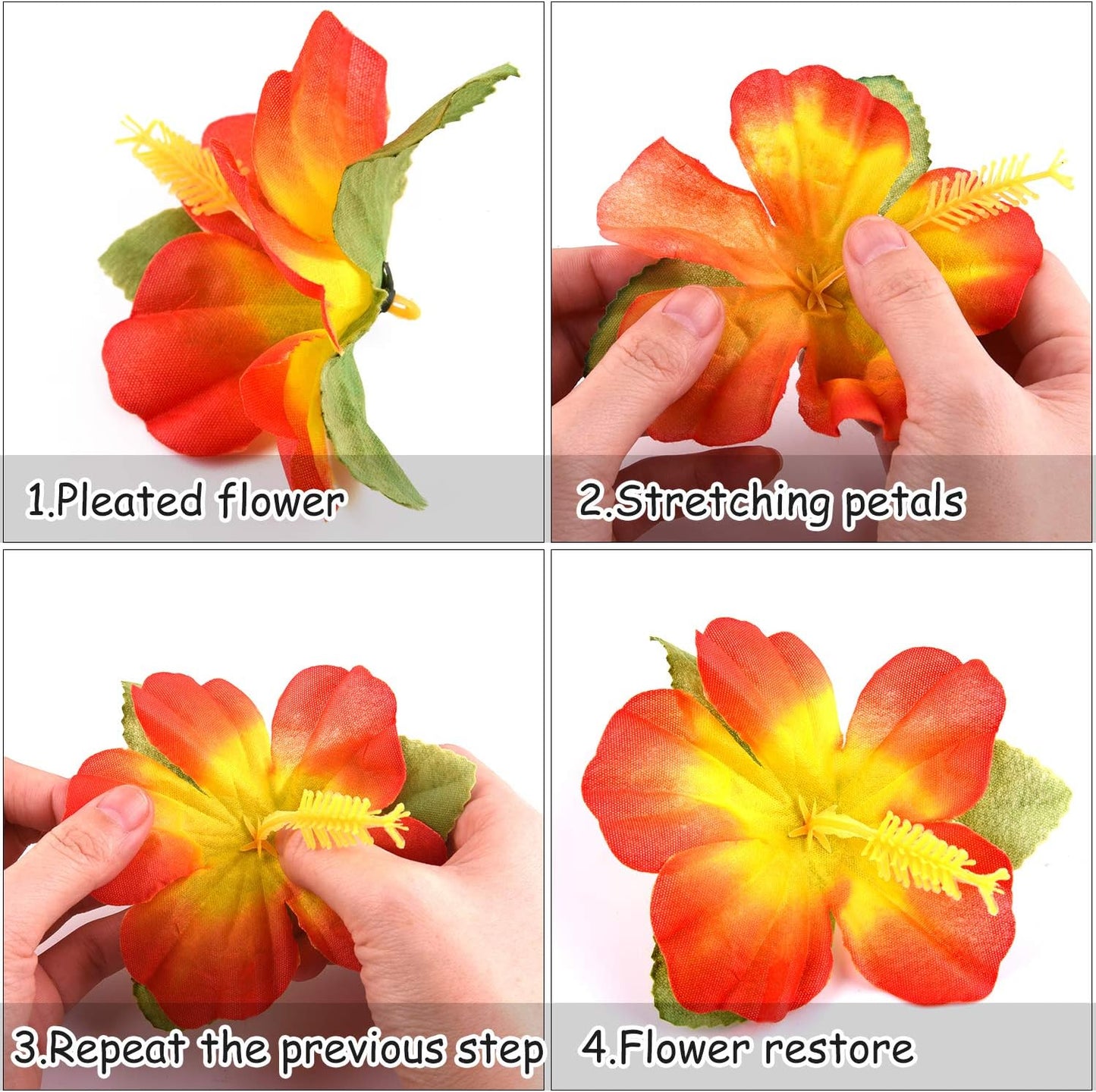 60 Pcs Wrinkle Prevention Flowers and Tropical Leaves for Tropical Party Decorations Supplies, Artificial Hibiscus Flowers Tropical Palm Leaves for Hawaiian Safari BBQ Luau Party Decorations