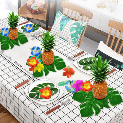 60 Pcs Wrinkle Prevention Flowers and Tropical Leaves for Tropical Party Decorations Supplies, Artificial Hibiscus Flowers Tropical Palm Leaves for Hawaiian Safari BBQ Luau Party Decorations