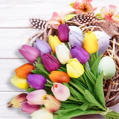 20 Pcs Artificial Red Tulip Flowers Faux Tulip Stems PU Real Touch Tulips 13.7" Tall for Spring Easter Vase Wedding Bouquets Floral Arrangements Wreath Table Centerpiece Indoor Outdoor Decoration