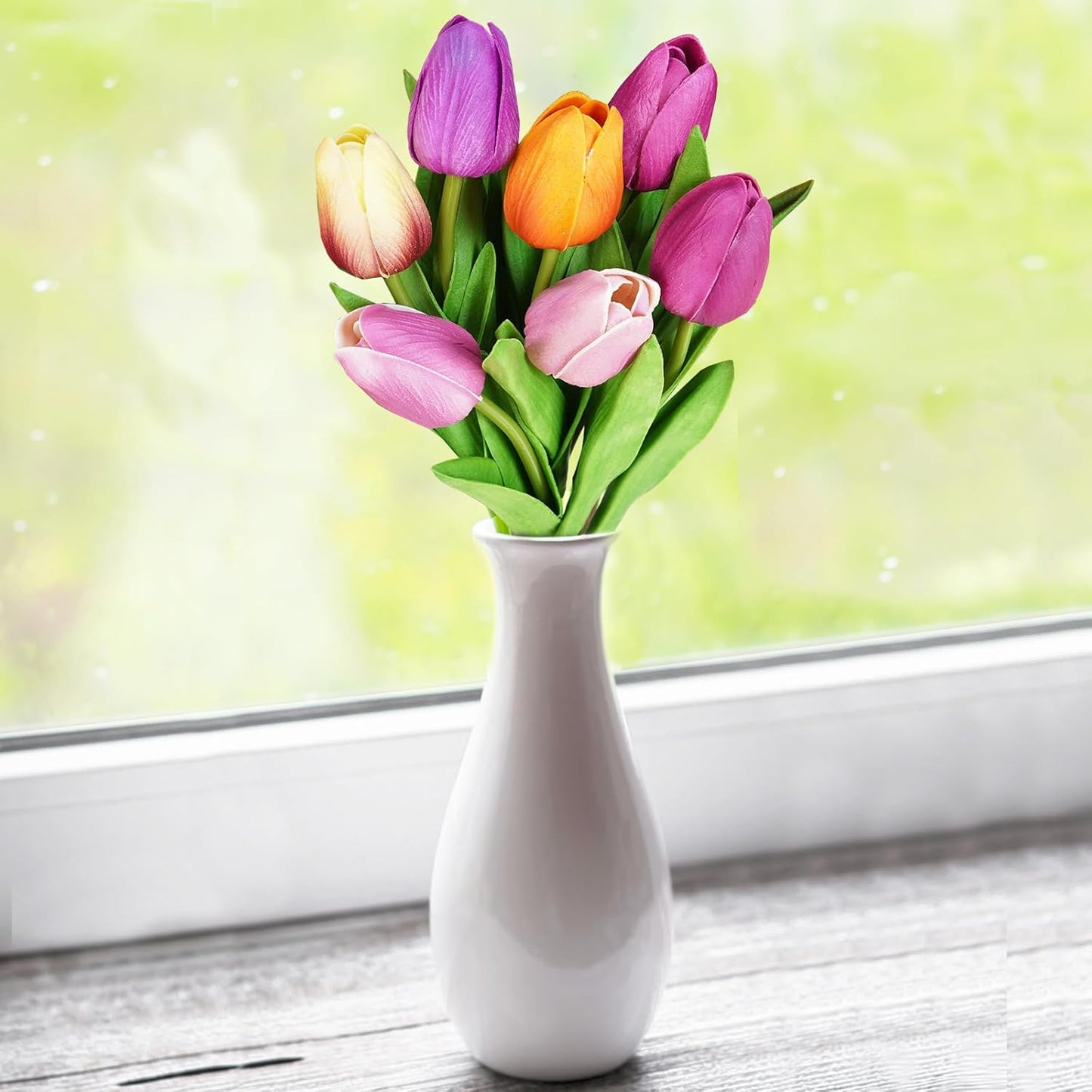 20 Pcs Artificial Red Tulip Flowers Faux Tulip Stems PU Real Touch Tulips 13.7" Tall for Spring Easter Vase Wedding Bouquets Floral Arrangements Wreath Table Centerpiece Indoor Outdoor Decoration