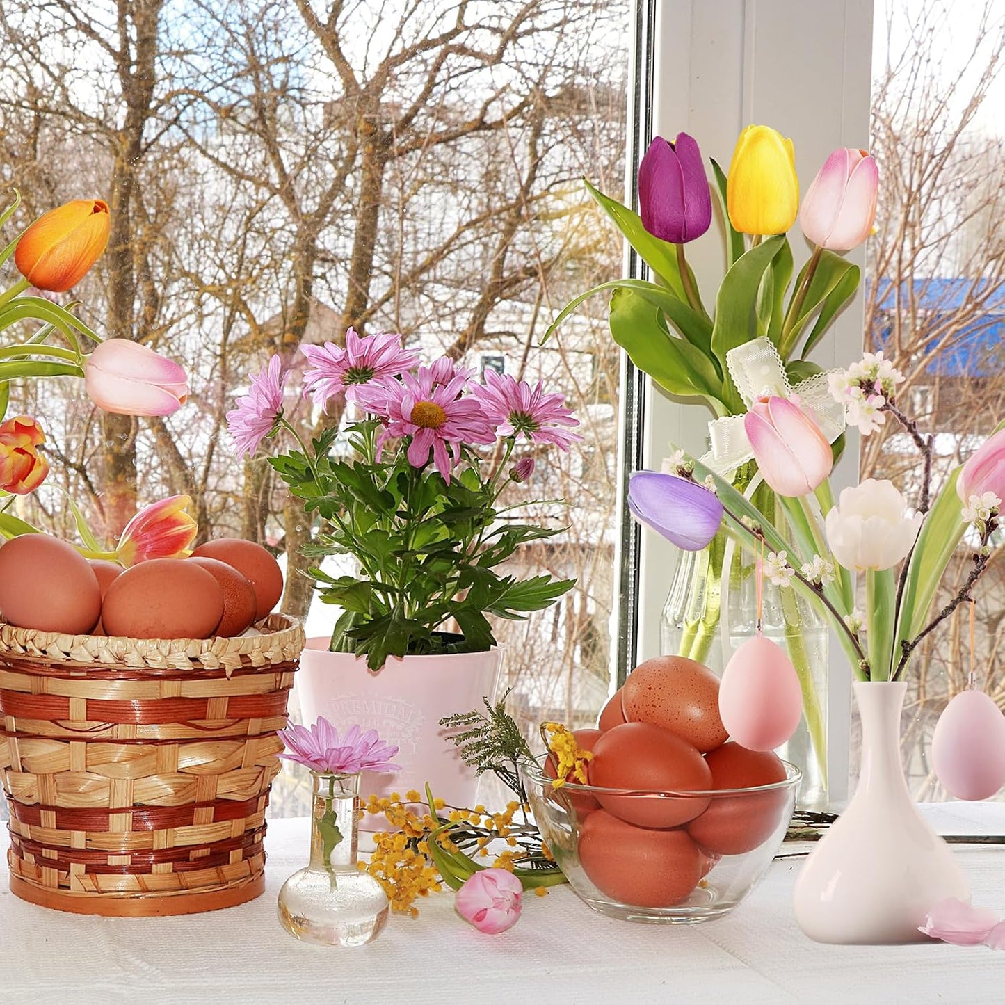 20 Pcs Artificial Red Tulip Flowers Faux Tulip Stems PU Real Touch Tulips 13.7" Tall for Spring Easter Vase Wedding Bouquets Floral Arrangements Wreath Table Centerpiece Indoor Outdoor Decoration