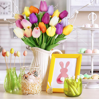 20 Pcs Artificial Red Tulip Flowers Faux Tulip Stems PU Real Touch Tulips 13.7" Tall for Spring Easter Vase Wedding Bouquets Floral Arrangements Wreath Table Centerpiece Indoor Outdoor Decoration