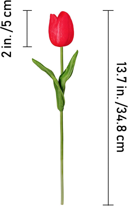 20 Pcs Artificial Red Tulip Flowers Faux Tulip Stems PU Real Touch Tulips 13.7" Tall for Spring Easter Vase Wedding Bouquets Floral Arrangements Wreath Table Centerpiece Indoor Outdoor Decoration
