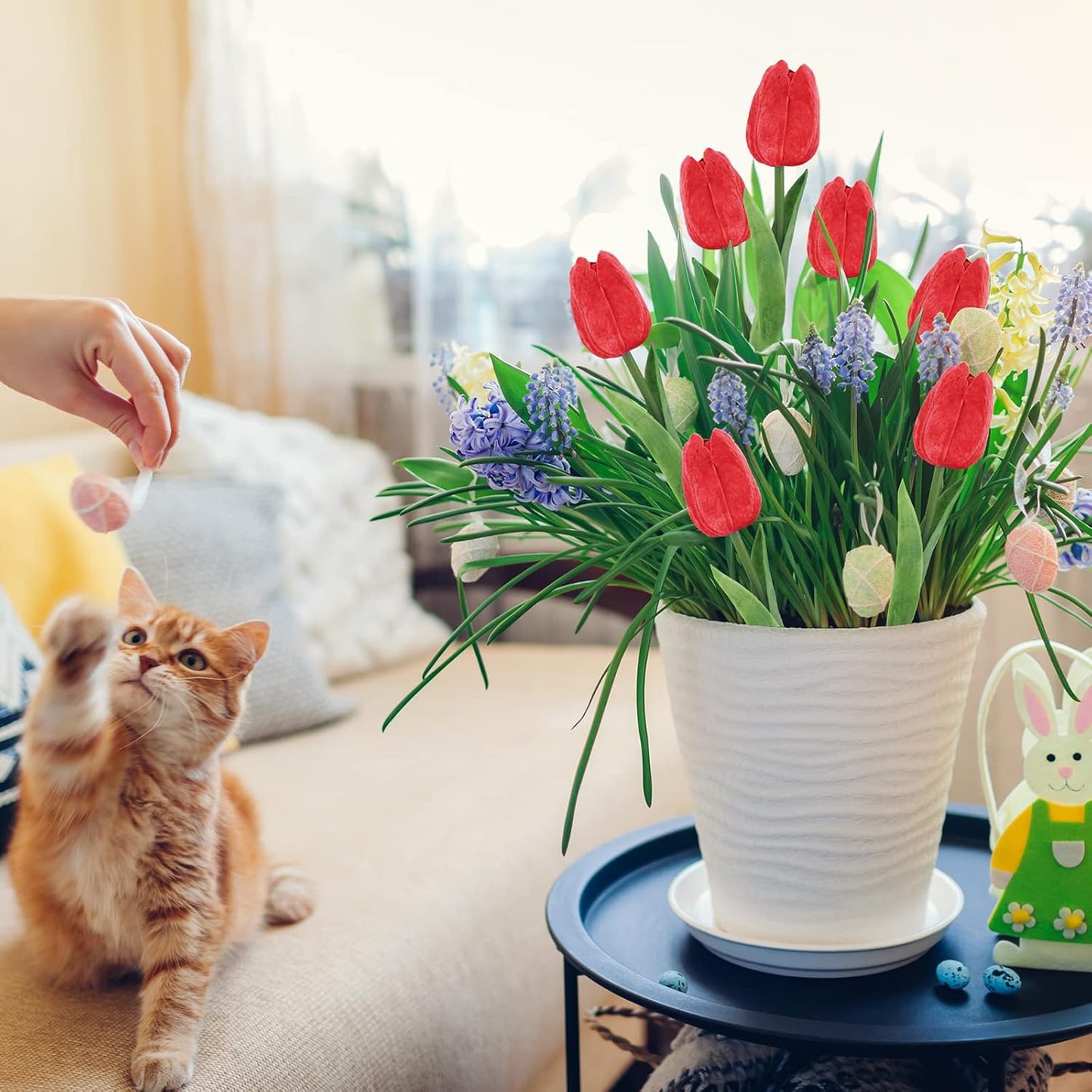 20 Pcs Artificial Red Tulip Flowers Faux Tulip Stems PU Real Touch Tulips 13.7" Tall for Spring Easter Vase Wedding Bouquets Floral Arrangements Wreath Table Centerpiece Indoor Outdoor Decoration