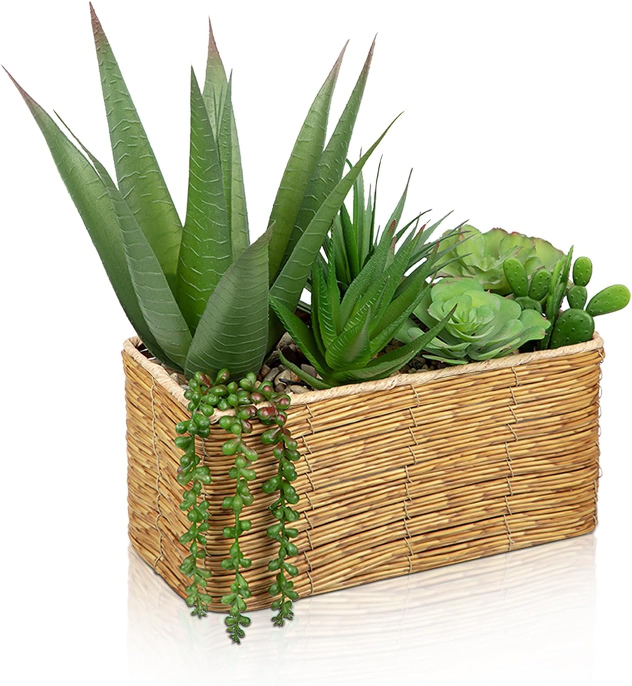 Artificial Snake Plant in Woven Basket 17" Faux Sansevieria Trifasciata Plants Large Fake Snake Plants Potted for Home Office Room Farmhouse Indoor Decor Housewarming Gifts