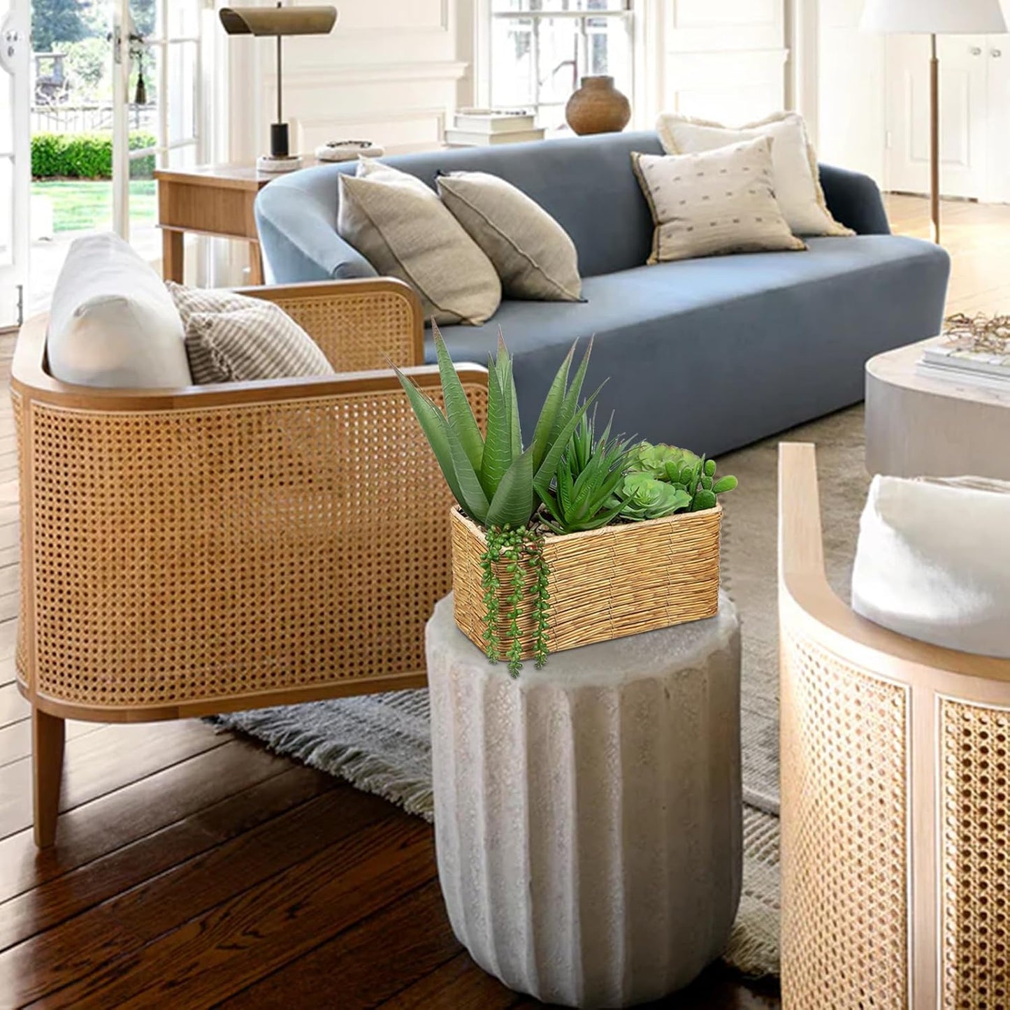 Artificial Snake Plant in Woven Basket 17" Faux Sansevieria Trifasciata Plants Large Fake Snake Plants Potted for Home Office Room Farmhouse Indoor Decor Housewarming Gifts