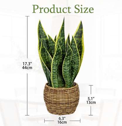 Artificial Snake Plant in Woven Basket 17" Faux Sansevieria Trifasciata Plants Large Fake Snake Plants Potted for Home Office Room Farmhouse Indoor Decor Housewarming Gifts