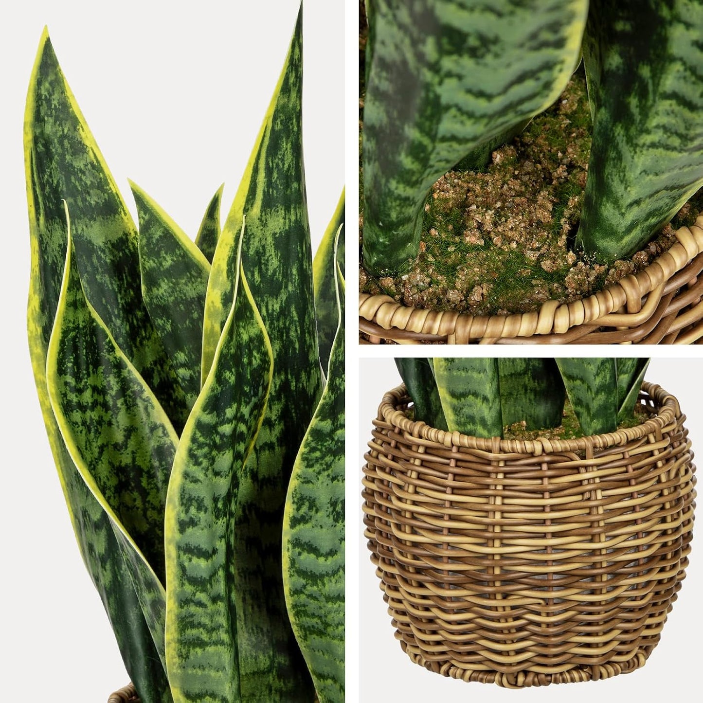 Artificial Snake Plant in Woven Basket 17" Faux Sansevieria Trifasciata Plants Large Fake Snake Plants Potted for Home Office Room Farmhouse Indoor Decor Housewarming Gifts