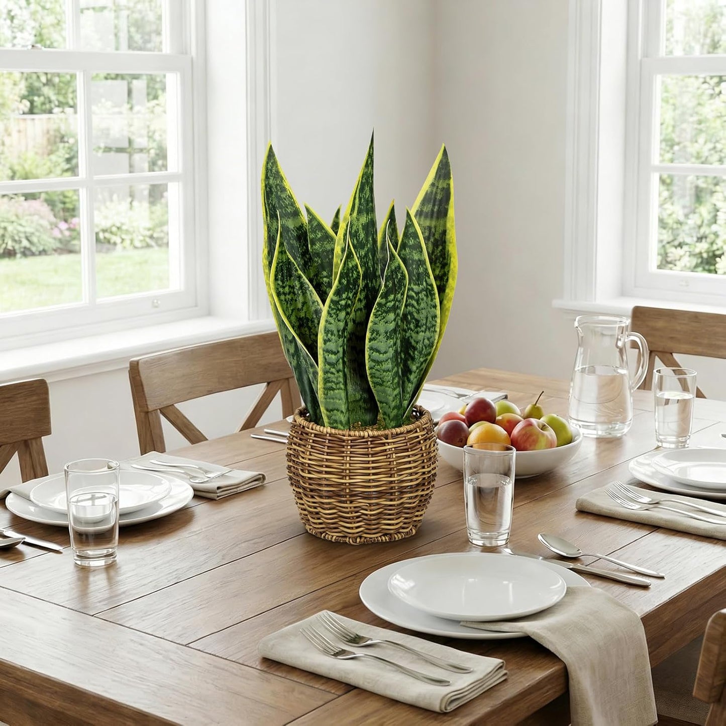 Artificial Snake Plant in Woven Basket 17" Faux Sansevieria Trifasciata Plants Large Fake Snake Plants Potted for Home Office Room Farmhouse Indoor Decor Housewarming Gifts