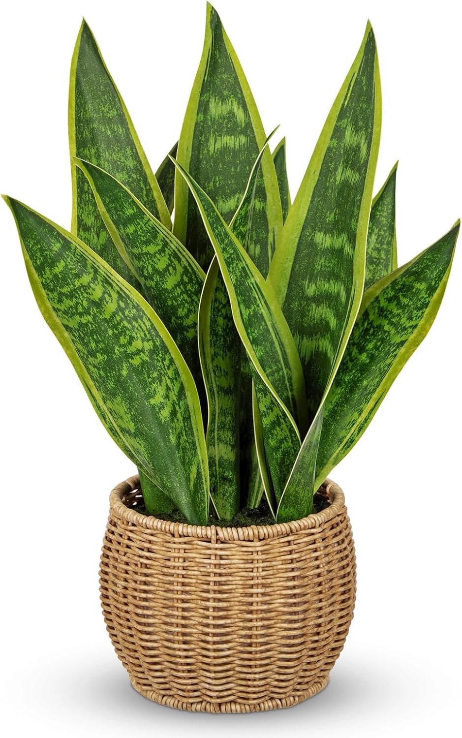 Artificial Snake Plant in Woven Basket 17" Faux Sansevieria Trifasciata Plants Large Fake Snake Plants Potted for Home Office Room Farmhouse Indoor Decor Housewarming Gifts