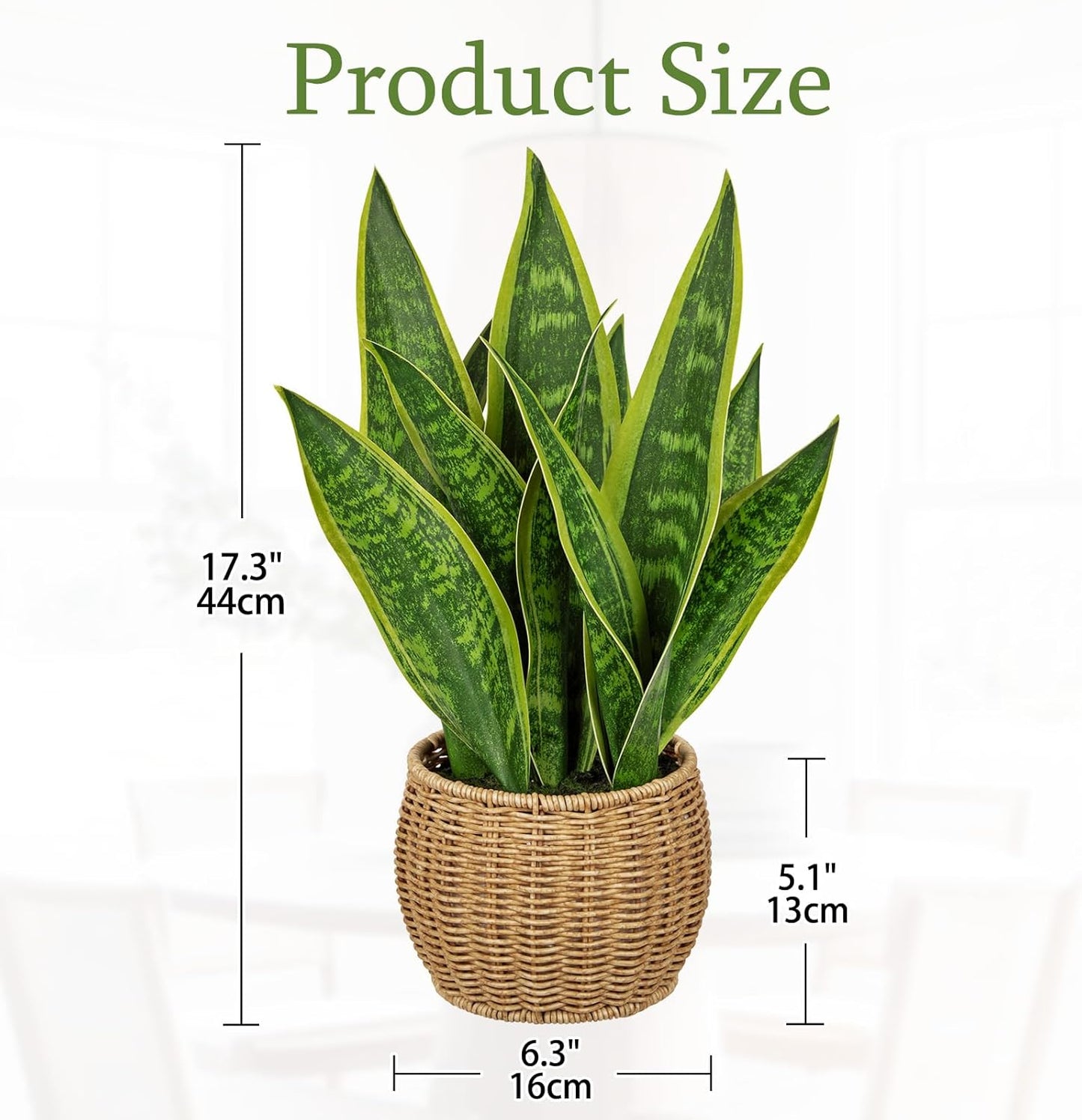 Artificial Snake Plant in Woven Basket 17" Faux Sansevieria Trifasciata Plants Large Fake Snake Plants Potted for Home Office Room Farmhouse Indoor Decor Housewarming Gifts