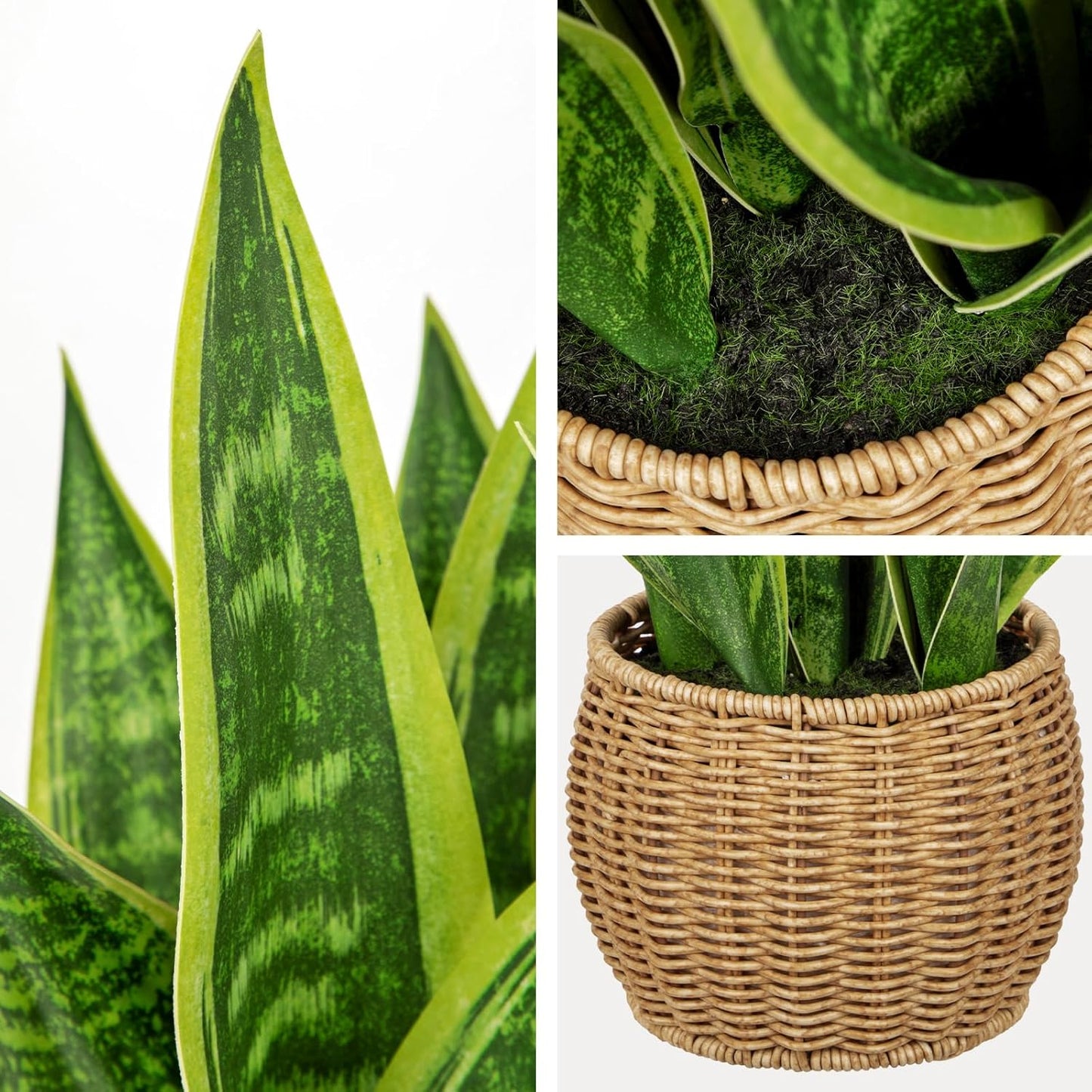 Artificial Snake Plant in Woven Basket 17" Faux Sansevieria Trifasciata Plants Large Fake Snake Plants Potted for Home Office Room Farmhouse Indoor Decor Housewarming Gifts