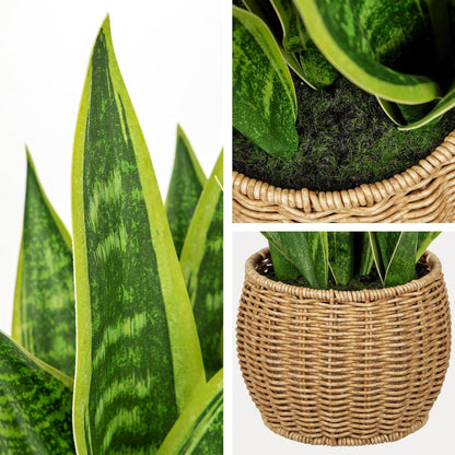 Artificial Snake Plant in Woven Basket 17" Faux Sansevieria Trifasciata Plants Large Fake Snake Plants Potted for Home Office Room Farmhouse Indoor Decor Housewarming Gifts