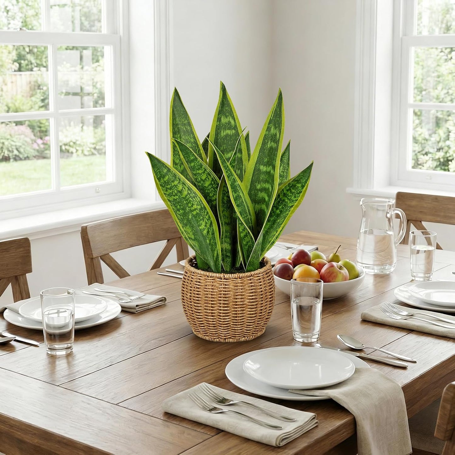 Artificial Snake Plant in Woven Basket 17" Faux Sansevieria Trifasciata Plants Large Fake Snake Plants Potted for Home Office Room Farmhouse Indoor Decor Housewarming Gifts