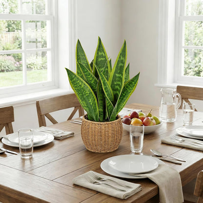 Artificial Snake Plant in Woven Basket 17" Faux Sansevieria Trifasciata Plants Large Fake Snake Plants Potted for Home Office Room Farmhouse Indoor Decor Housewarming Gifts