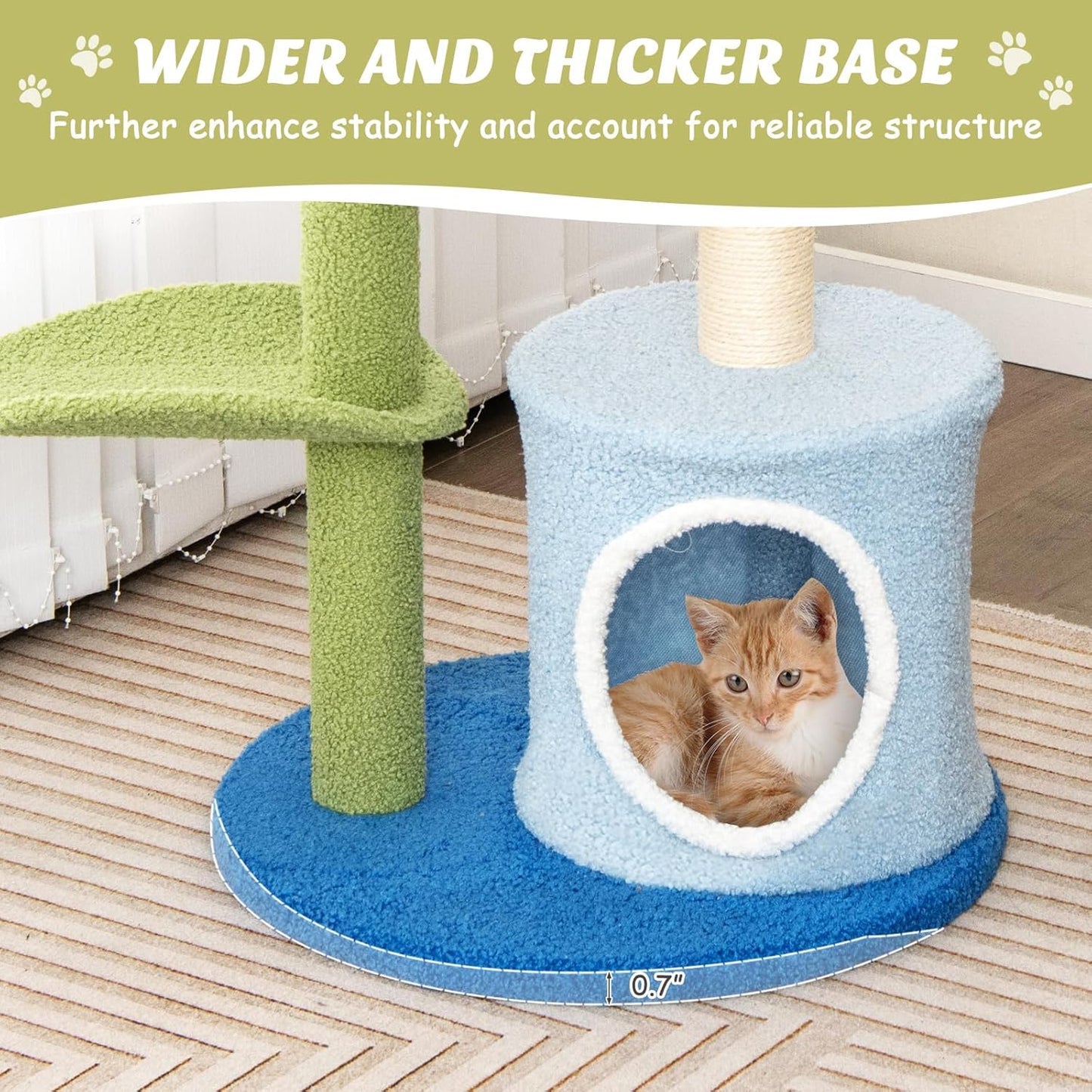 Cute Cat Tree, Flower Cat Tower with Sisal Scratching Post, Plush Leaf-Shaped Perch, Roomy Condo, Fluffy Spring Ball & Jingling Ball, Small Cat Tree for Indoor Cats 20 lbs Heavy Duty