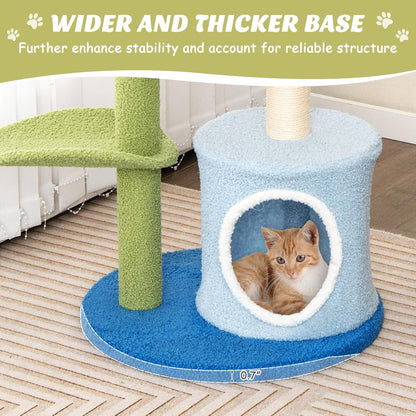 Cute Cat Tree, Flower Cat Tower with Sisal Scratching Post, Plush Leaf-Shaped Perch, Roomy Condo, Fluffy Spring Ball & Jingling Ball, Small Cat Tree for Indoor Cats 20 lbs Heavy Duty