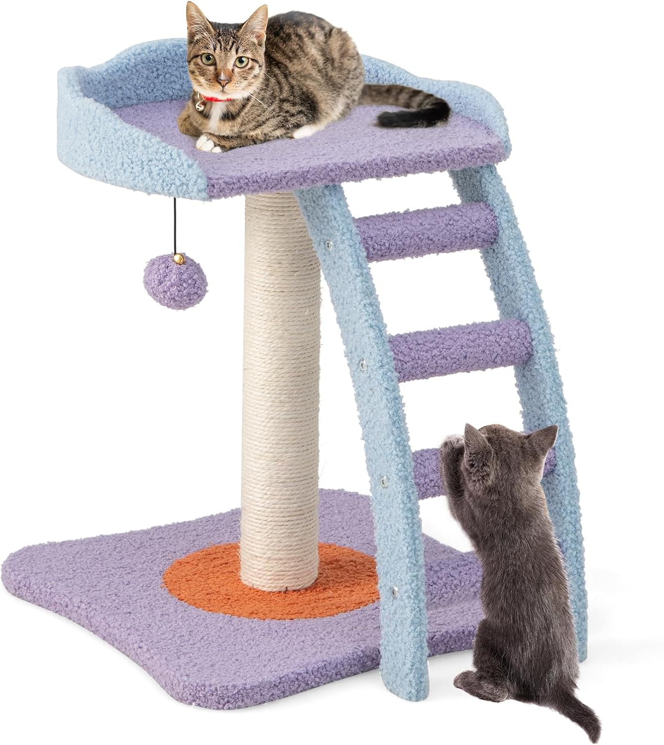 Cute Cat Tree, Flower Cat Tower with Sisal Scratching Post, Plush Leaf-Shaped Perch, Roomy Condo, Fluffy Spring Ball & Jingling Ball, Small Cat Tree for Indoor Cats 20 lbs Heavy Duty
