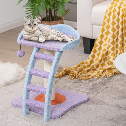 Cute Cat Tree, Flower Cat Tower with Sisal Scratching Post, Plush Leaf-Shaped Perch, Roomy Condo, Fluffy Spring Ball & Jingling Ball, Small Cat Tree for Indoor Cats 20 lbs Heavy Duty