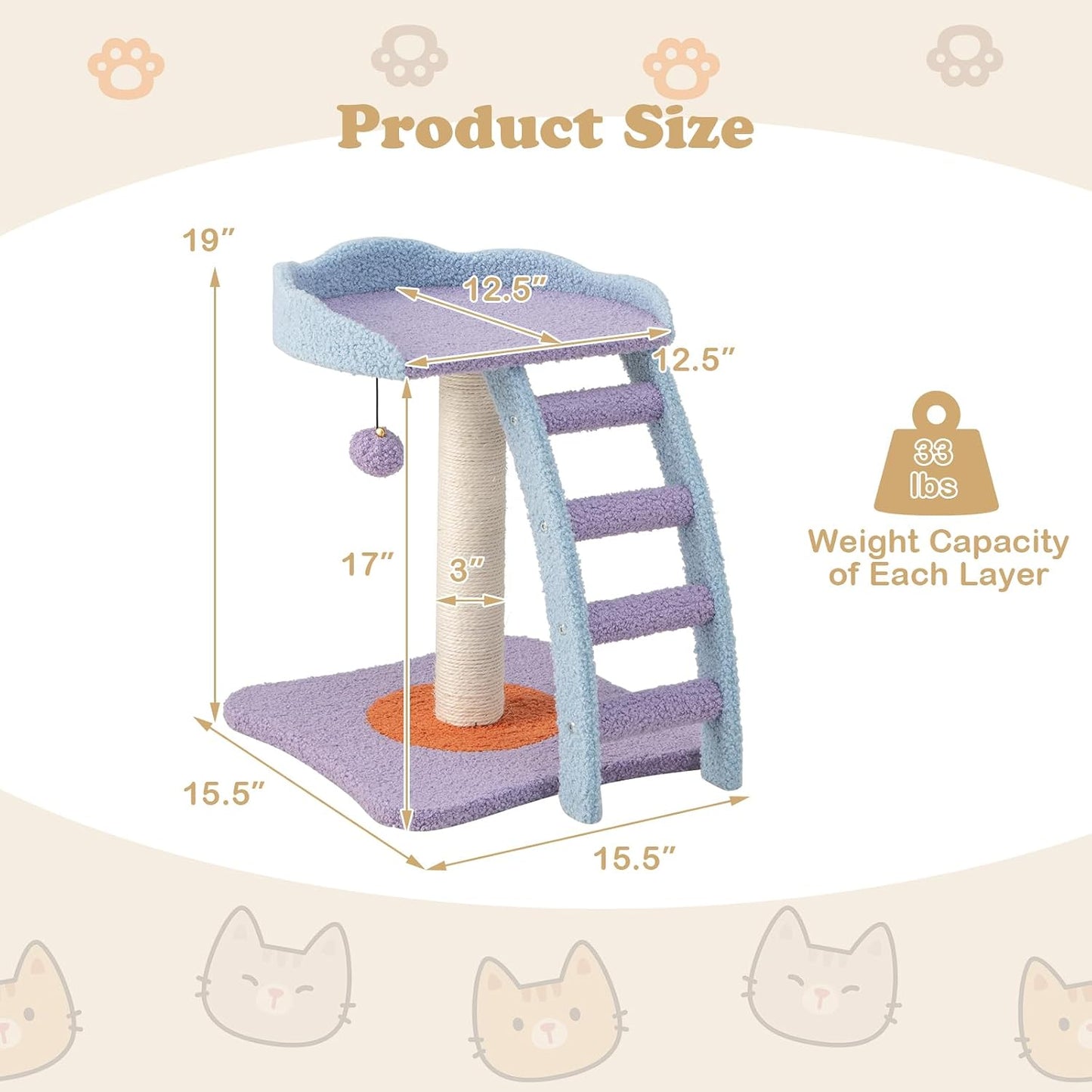 Cute Cat Tree, Flower Cat Tower with Sisal Scratching Post, Plush Leaf-Shaped Perch, Roomy Condo, Fluffy Spring Ball & Jingling Ball, Small Cat Tree for Indoor Cats 20 lbs Heavy Duty